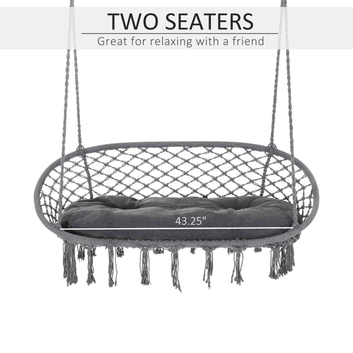 Outsunny Large Macramé Hanging Hammock Chair with Metal Frame – Two-Seater Boho Swing, Dark Grey