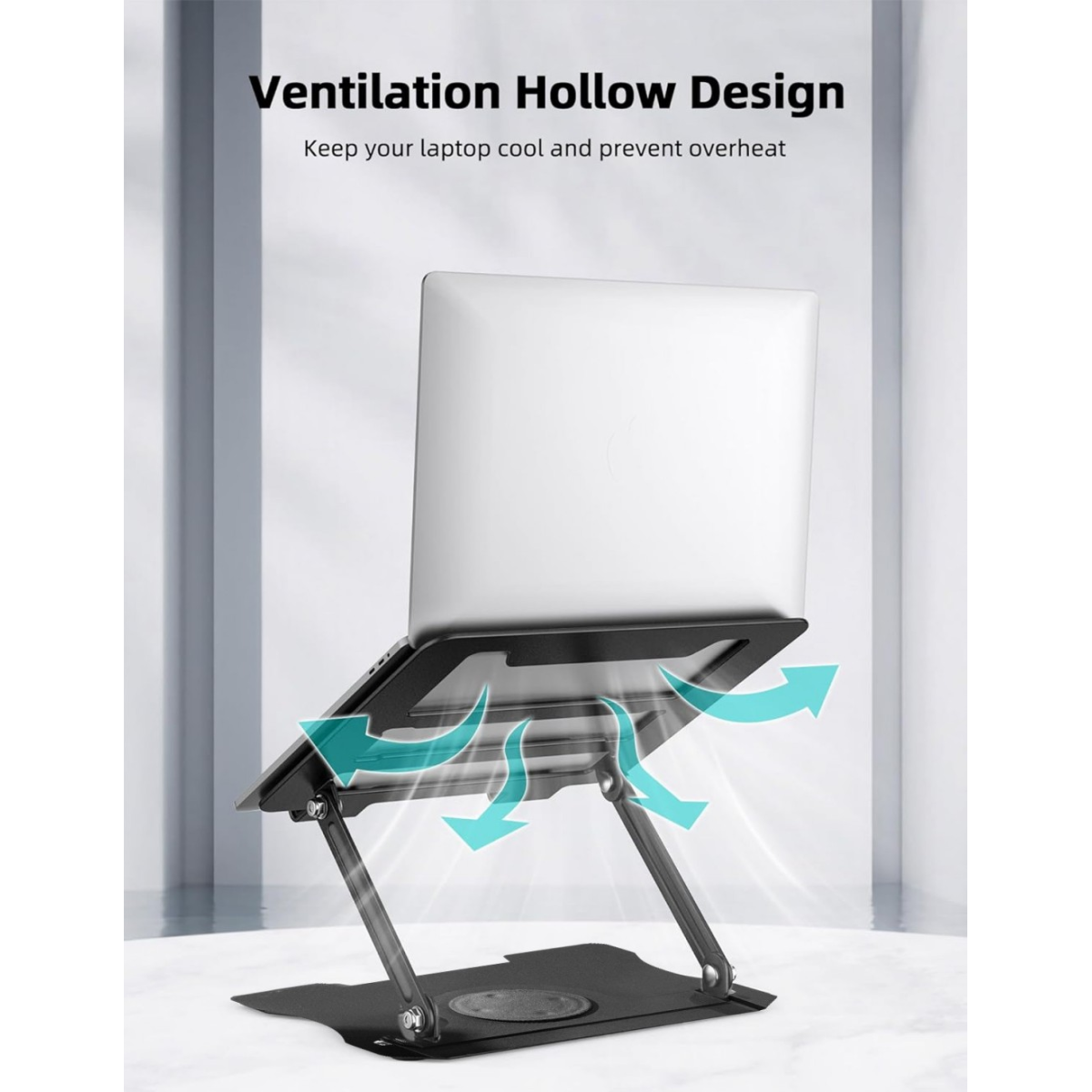 Foldable Metal Laptop & Tablet Stand with 360° Rotation – Adjustable Riser, Silicone Pad, 8kg Load