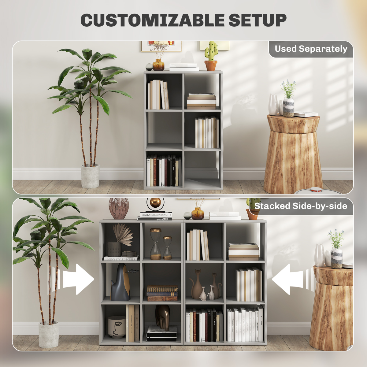 6-Cube Bookcase with Open Storage Shelves – Room Divider & Display Cabinet for Living Room or Office