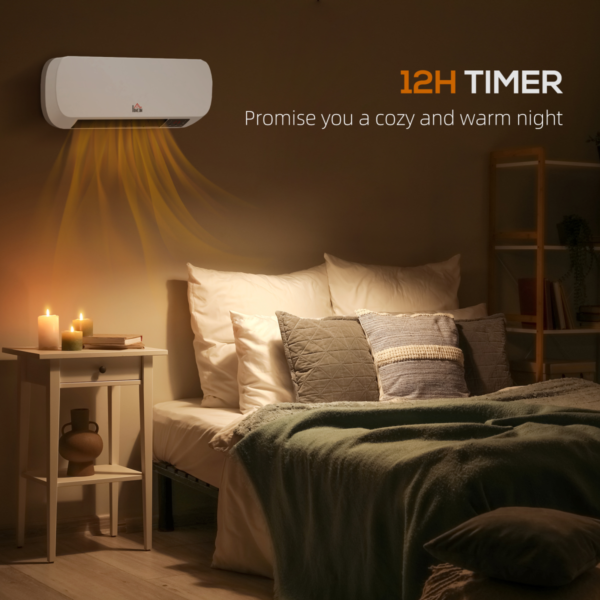 HOMCOM Wall Mounted Electric Heater, 2000W PTC Ceramic with Remote & 12-Hour Timer – White