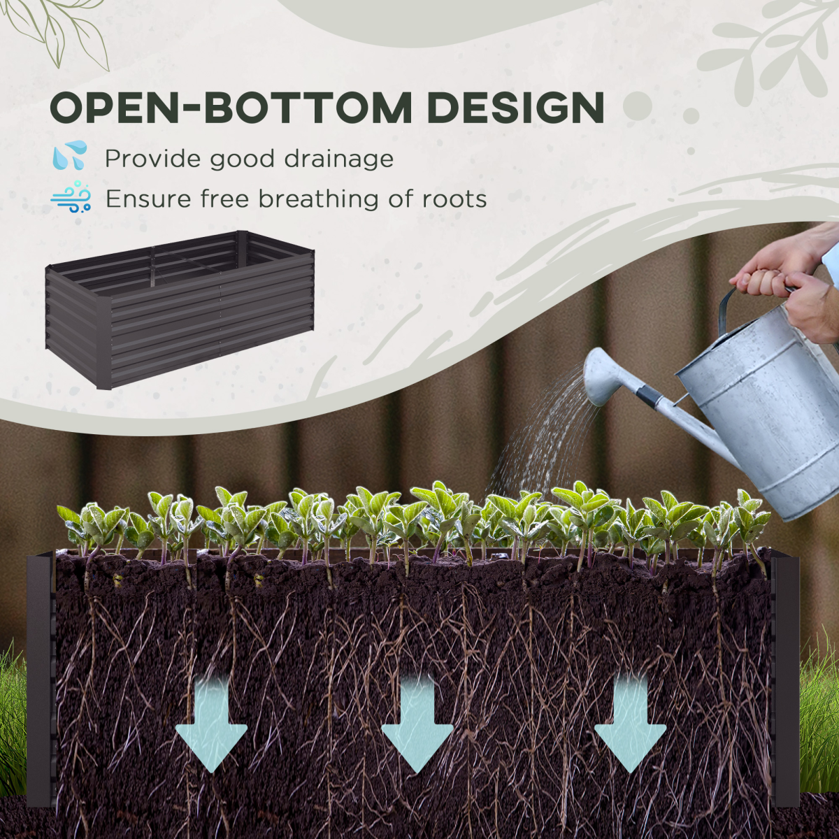Outsunny Galvanised Steel Raised Garden Bed with Reinforced Rods – 180 x 90 cm Planter, Dark Grey