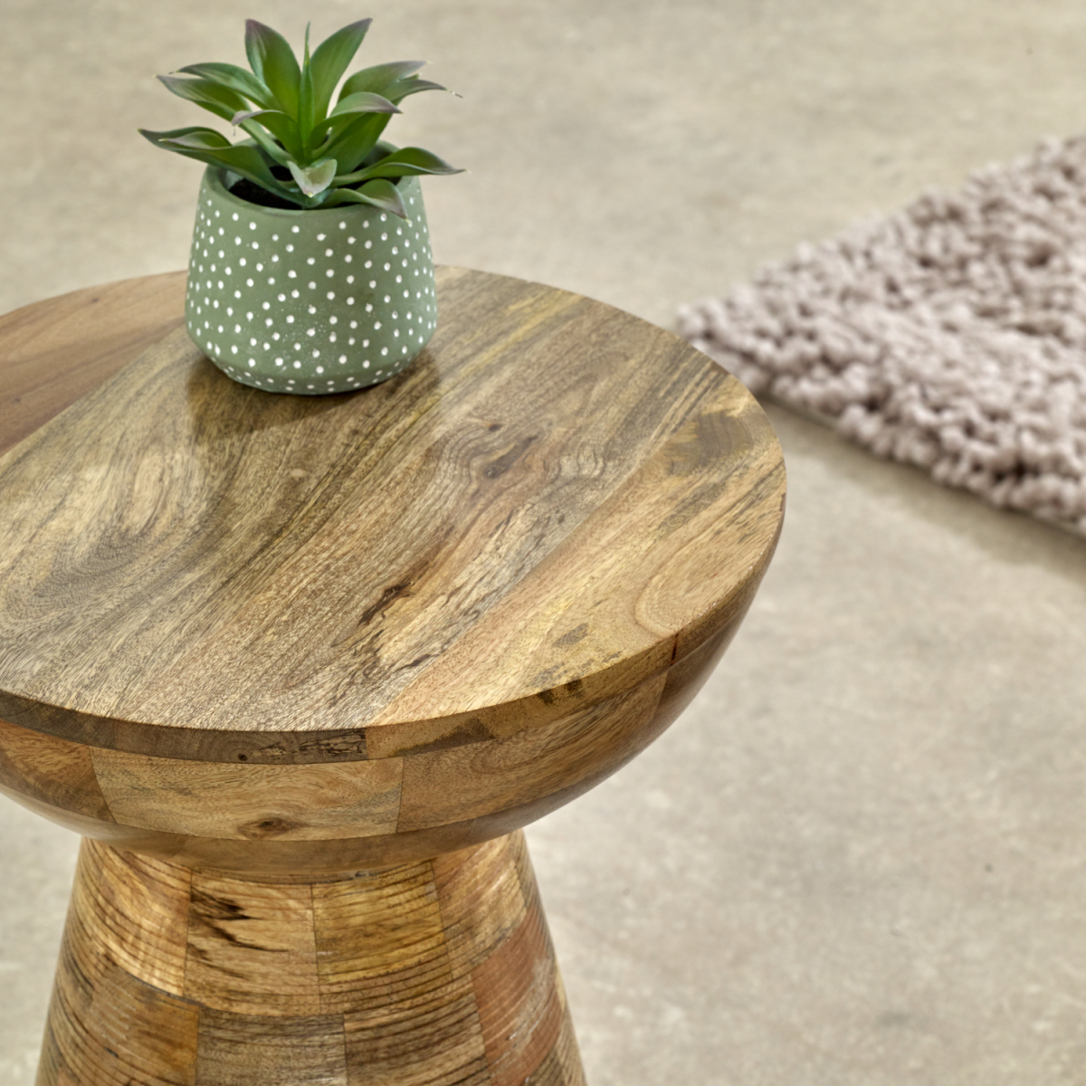 Indian Hub Surrey Solid Mango Wood Round Side Table – Handmade Mushroom Style, Fully Assembled