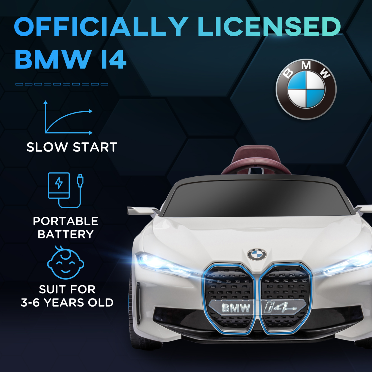 HOMCOM BMW i4 Licensed 12V Kids Electric Ride-On Car with Portable Battery & Remote Control – White