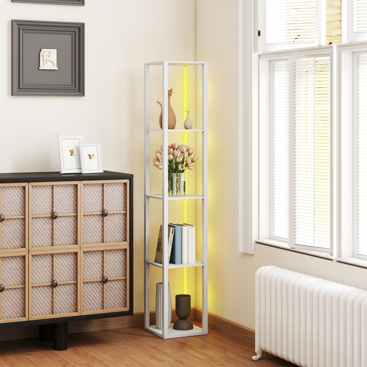 Bathroom Storage Cabinet with RGB LED Lighting and Four-Tier Shelves – Colour-Changing Ambient Glow, White
