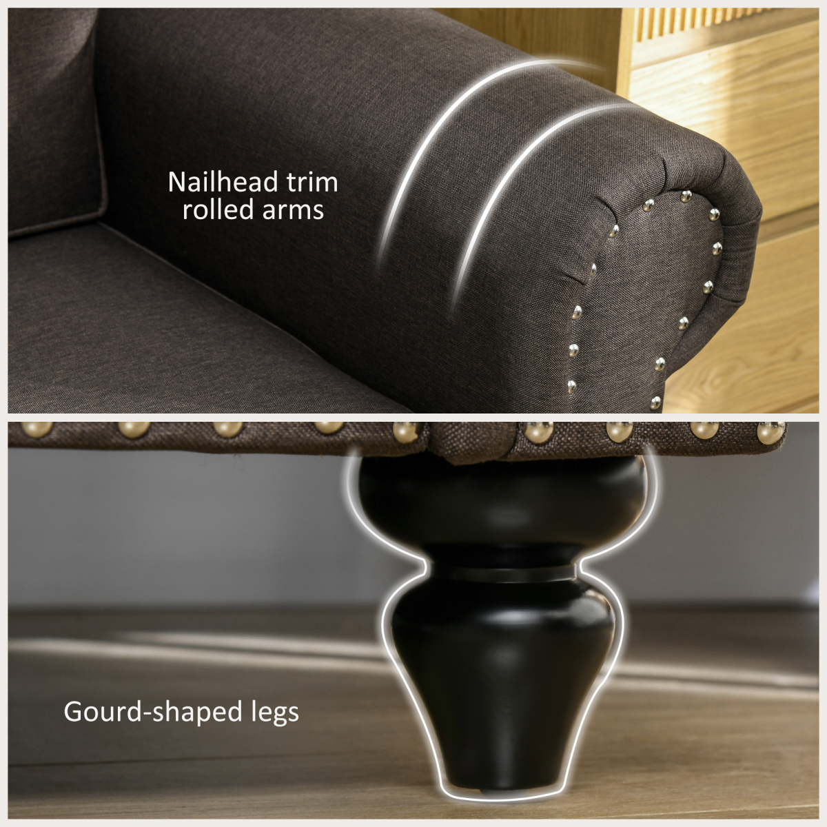Close-up of the beech wood legs on the HOMCOM sofa