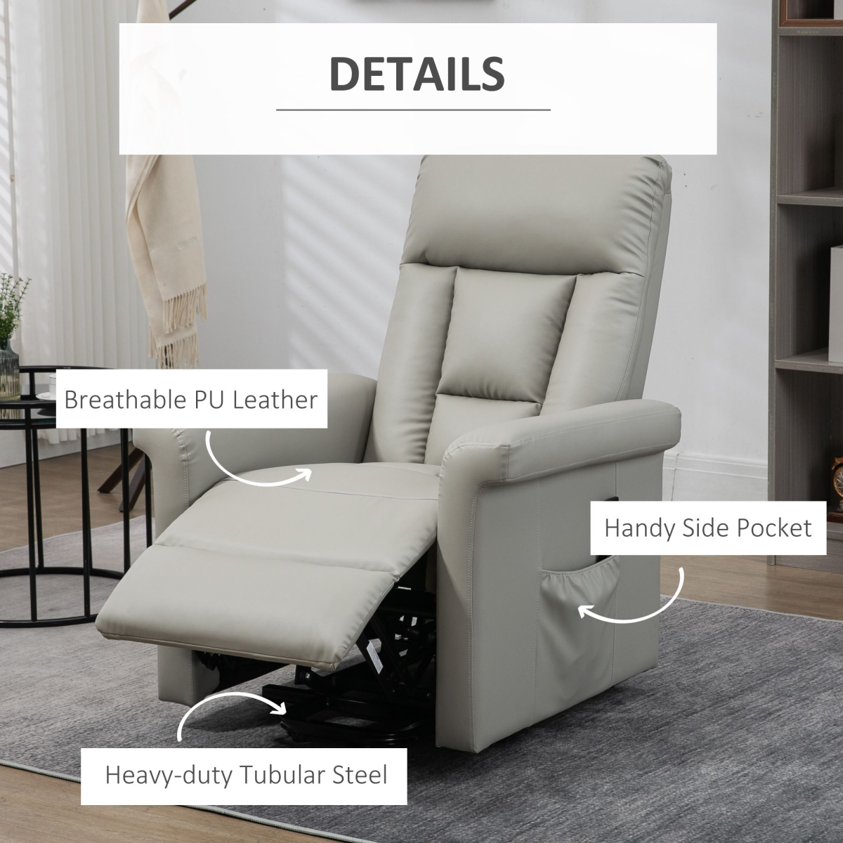 HOMCOM Power Lift Recliner Chair with Side Pocket and Handset Control – Easy-Clean Grey PU Leather