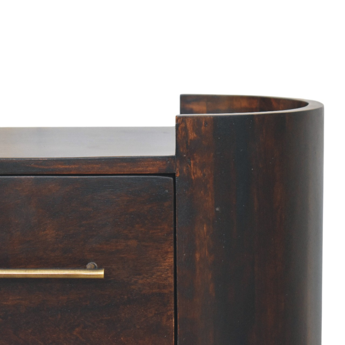Artisan Furniture Solid Wood Valencia Two-Drawer Bedside Table, Curved Side Panels – Velvet Mocha, Dark Brown