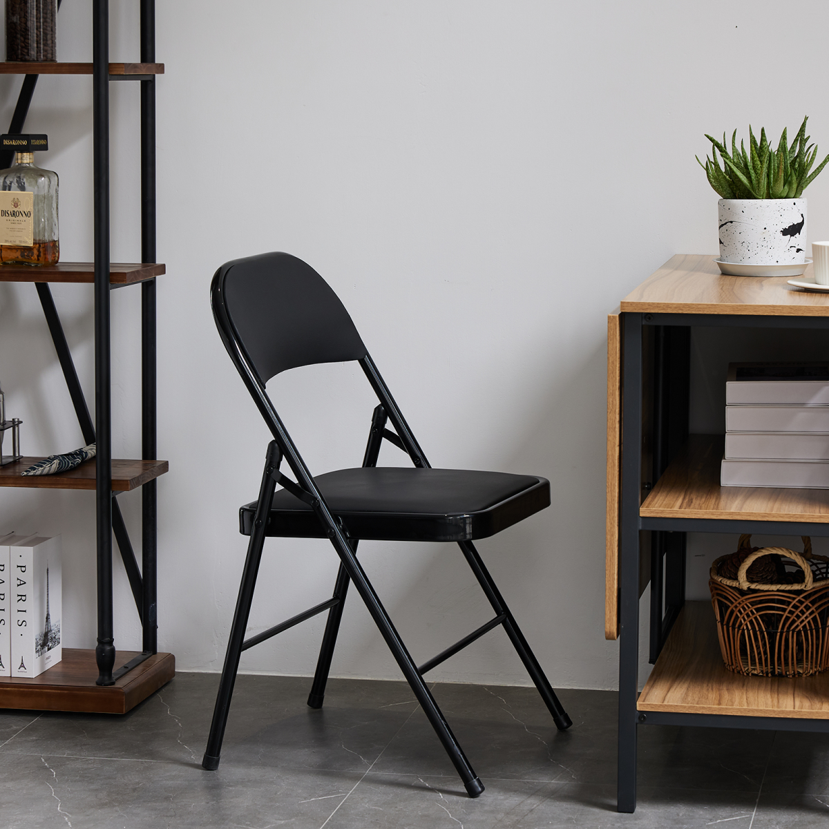 Set of 4 Foldable Steel & PVC Chairs with Padded Seat and Backrest – 150kg Capacity, Black