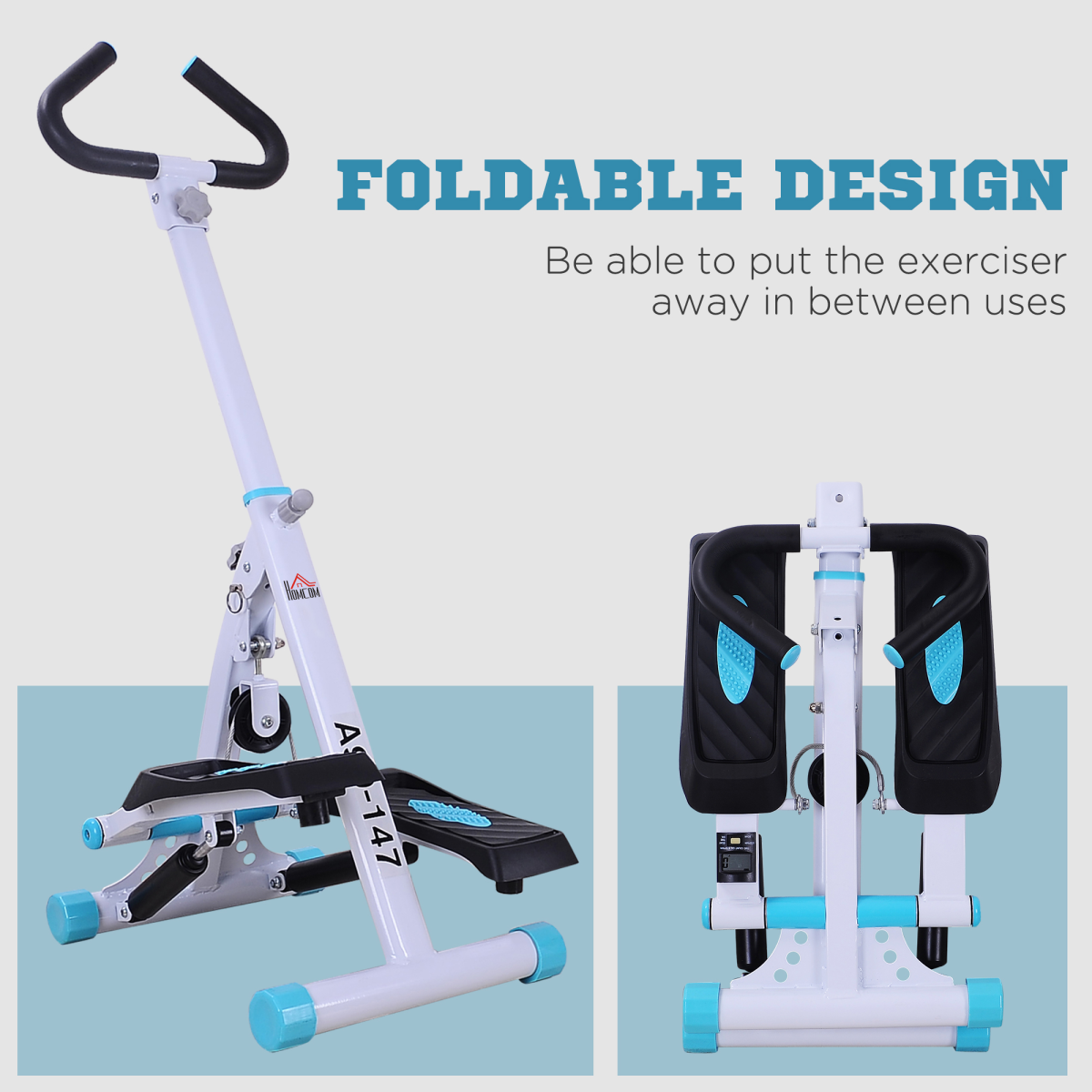 HOMCOM Foldable Stepper with Handlebar & Non-Slip Pedals – Steel Step Machine for Home Cardio Workouts