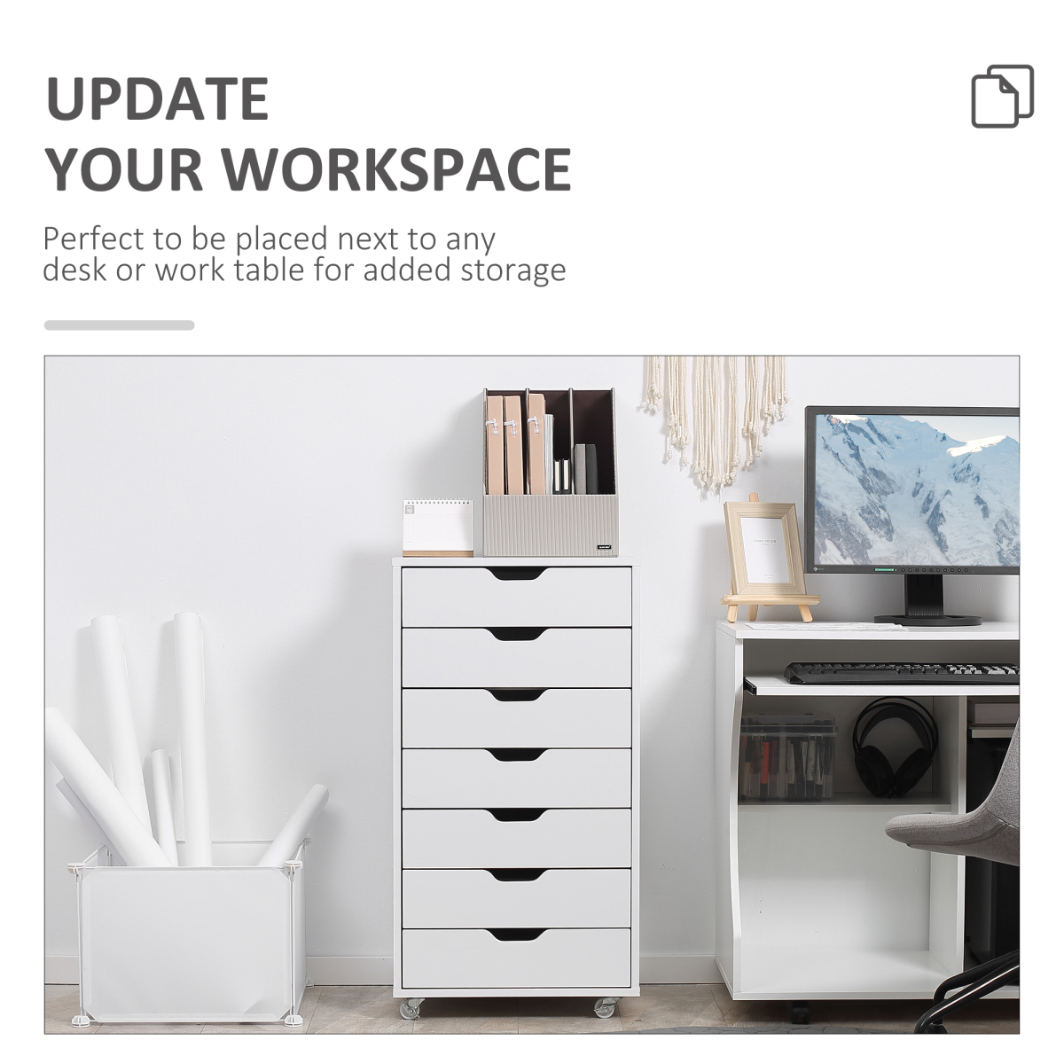Vinsetto Mobile Filing Cabinet with 7 Drawers and Lockable Wheels – Office Storage, White