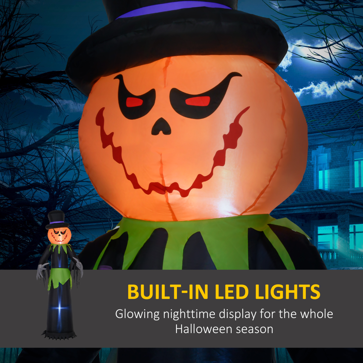 Outsunny 8FT Tall Halloween Inflatable Pumpkin Ghost in A Hat Decoration
