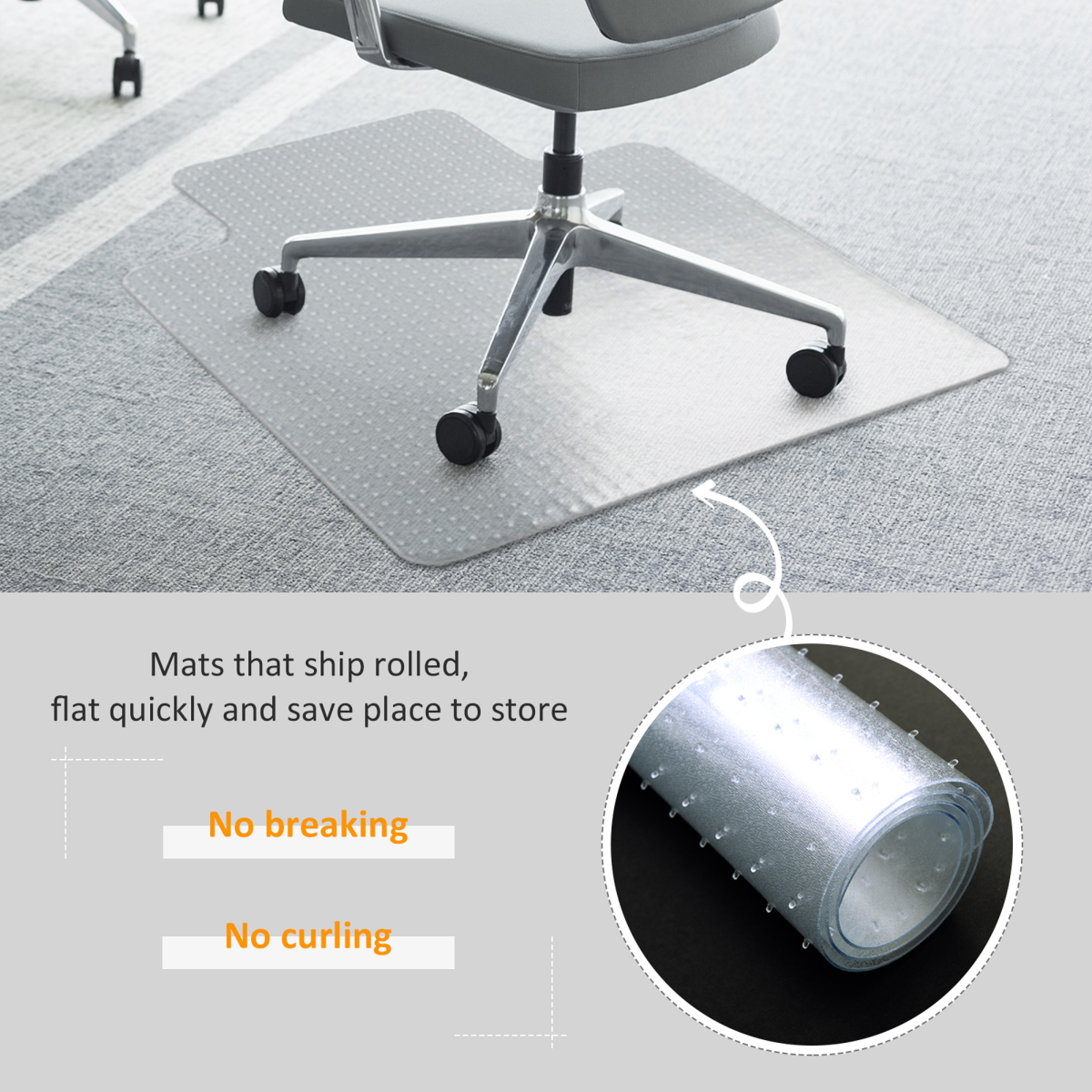 HOMCOM Frosted Office Chair Mat with Spikes and Non-Slip Surface – Carpet Protector for Home and Office