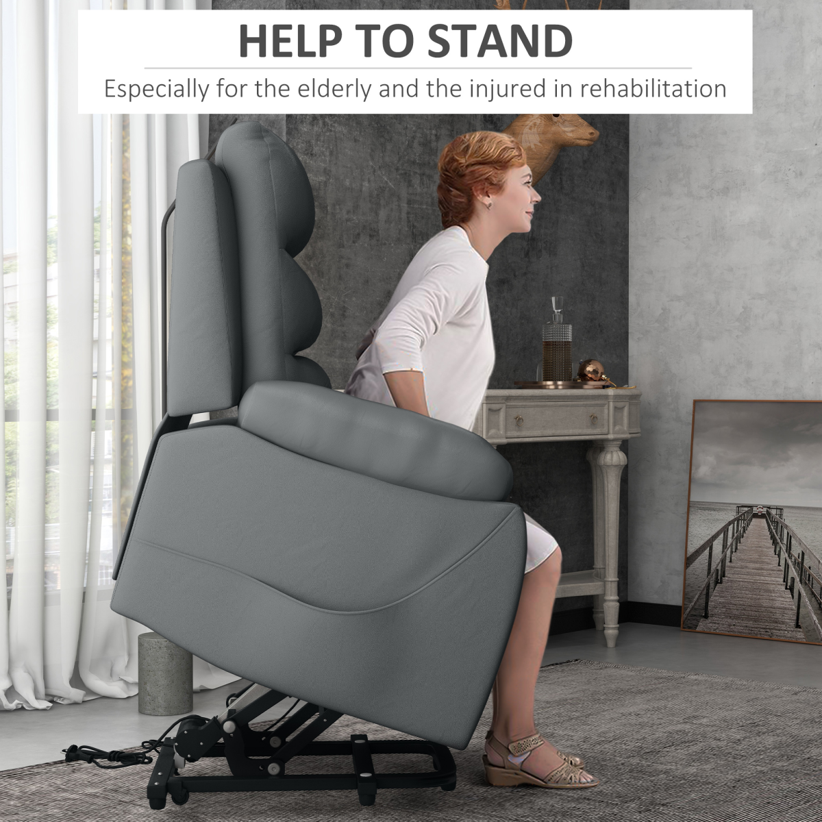 HOMCOM Power Lift Recliner Armchair with Electric Recline & Handset – Riser Chair, Grey