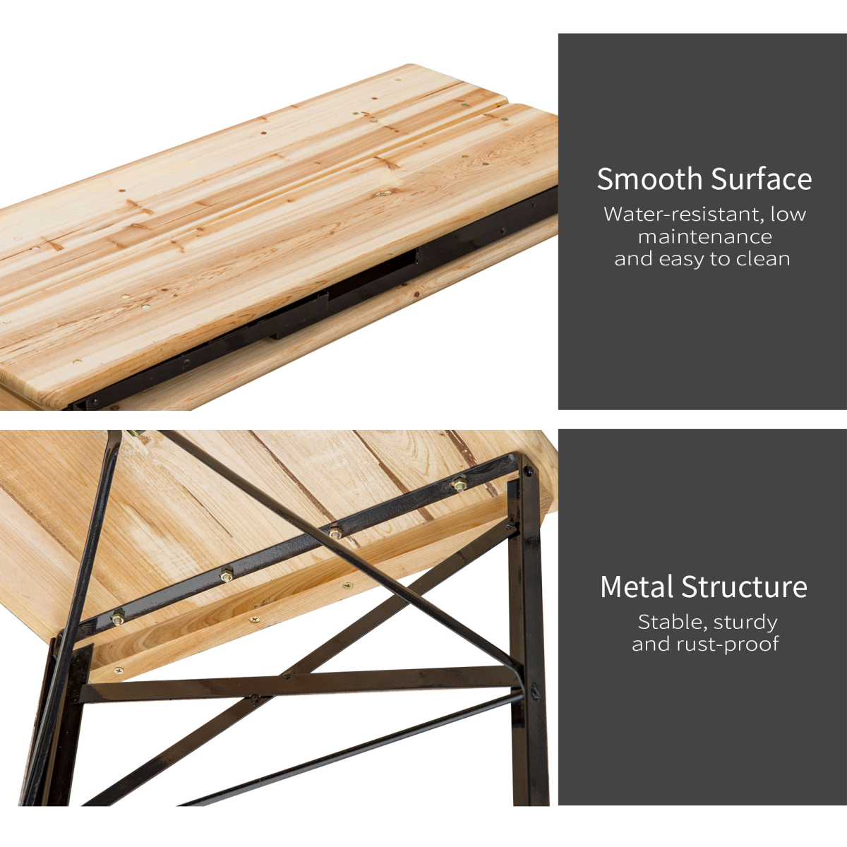 Outsunny Folding Wooden Picnic Table & Bench Set – Portable Indoor/Outdoor Camping Trestle