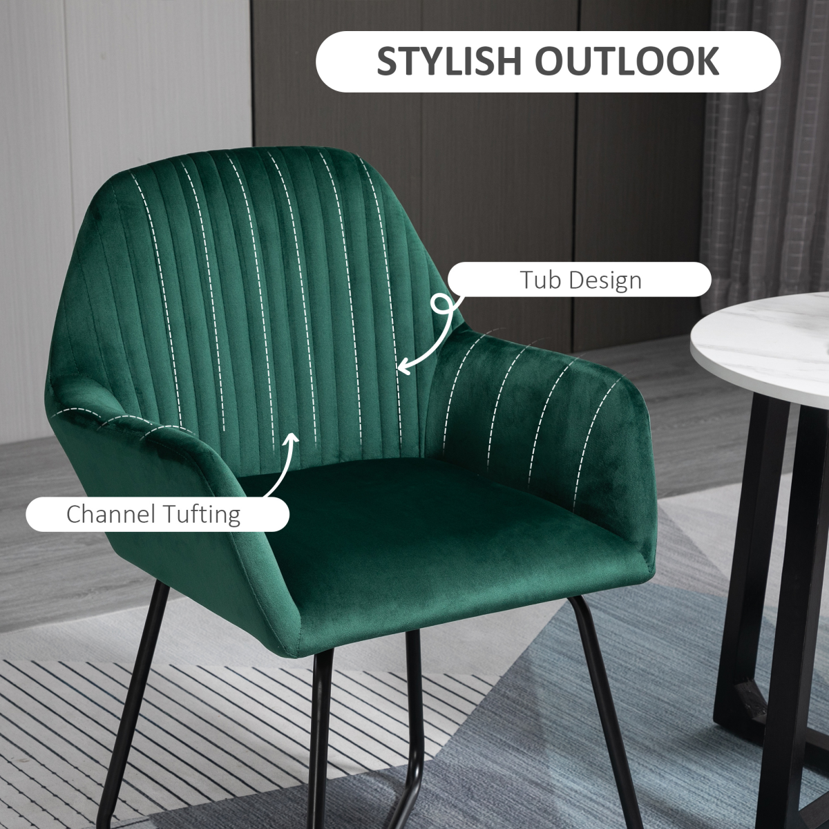 HOMCOM Velvet-Feel Accent Chair with Metal Base, Green