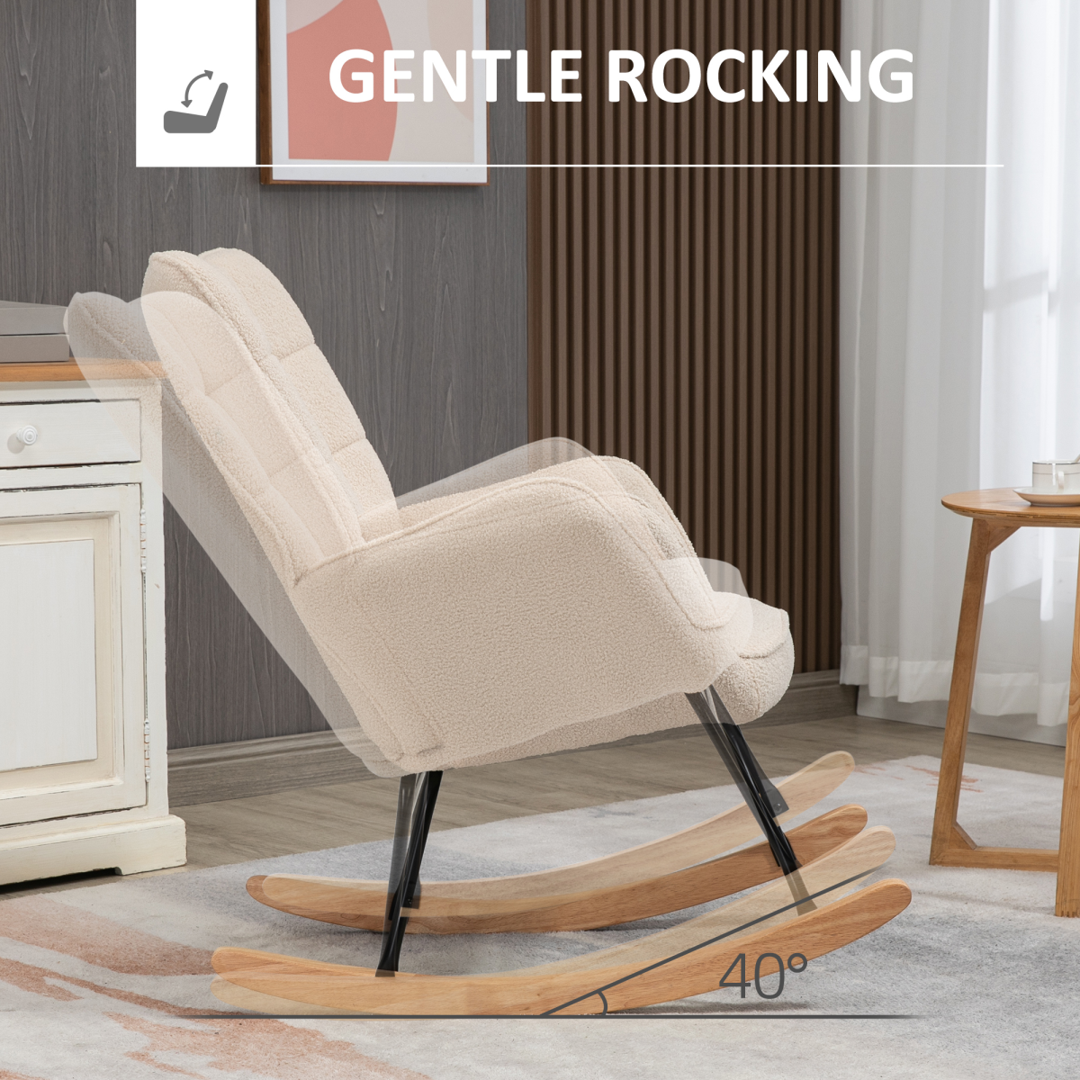 HOMCOM Wingback Nursing Rocking Chair with Curved Wooden Base & Fleece Upholstery – Nursery Armchair, Beige