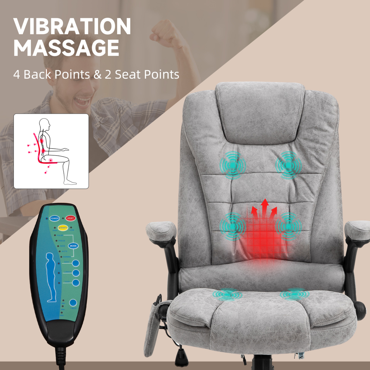 Executive Reclining Office Chair with Heated Massage & Headrest – Swivel Home Office Chair, Grey