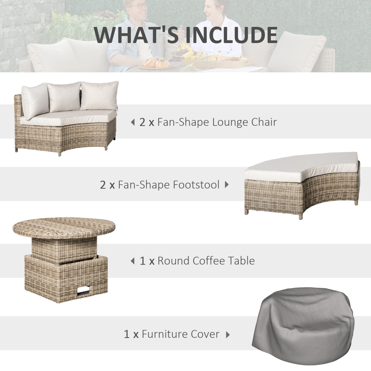 Outsunny 8-Seater PE Rattan Daybed Set with Lift-Up Table, Cushions & Furniture Cover – Outdoor Garden Lounge