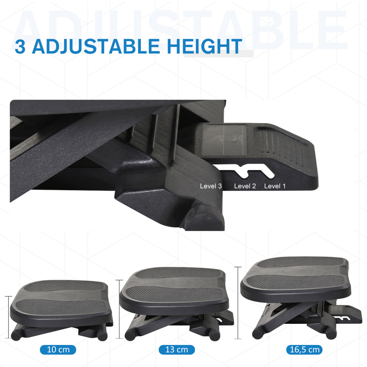 HOMCOM Adjustable Under-Desk Footrest with 3 Height Positions & 0–30° Tilt – Anti-Slip Textured Top