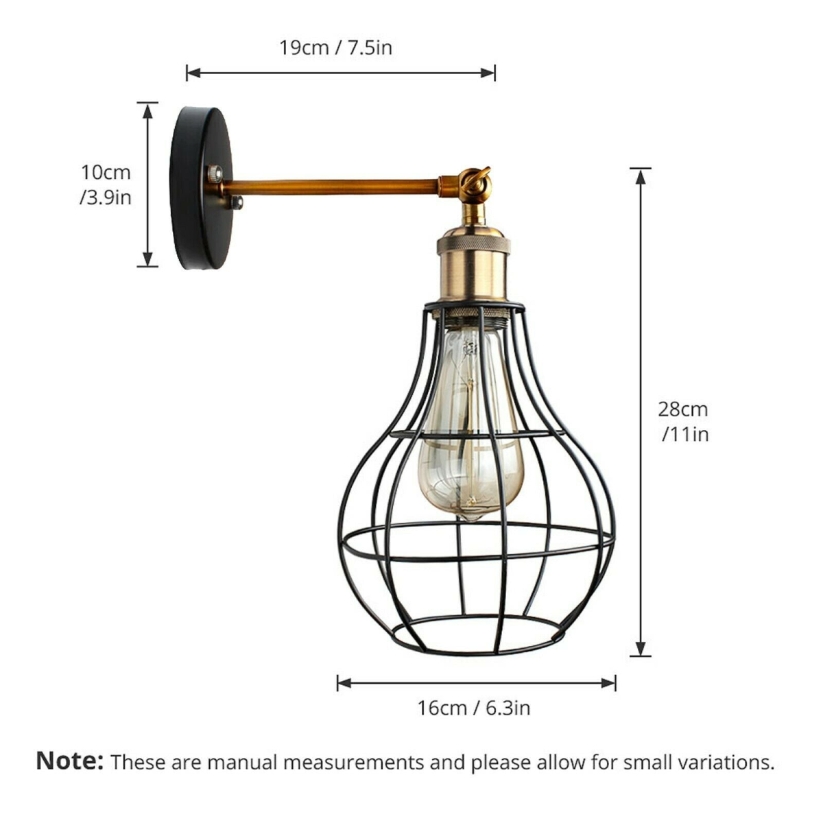 LEDSone Vintage Metal Cage Wall Light with Bulb Included – Modern Wall Sconce for Home Décor, E27