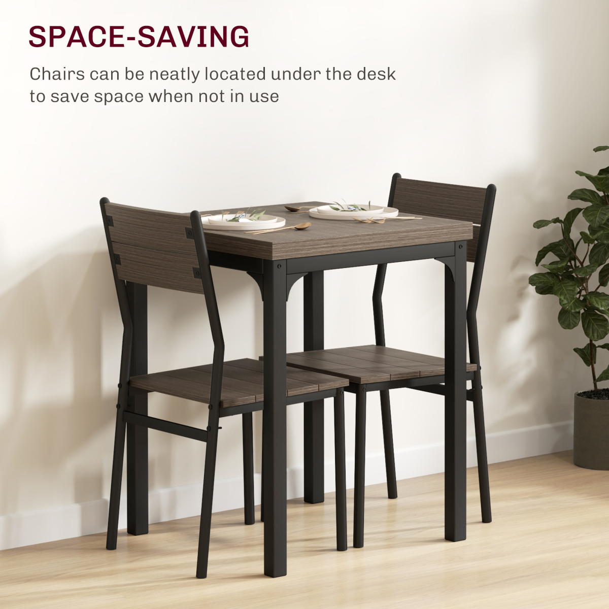 HOMCOM 3 Piece Compact Dining Table & 2 Chairs Set – Space-Saving Kitchen Dining, Grey Wood Grain