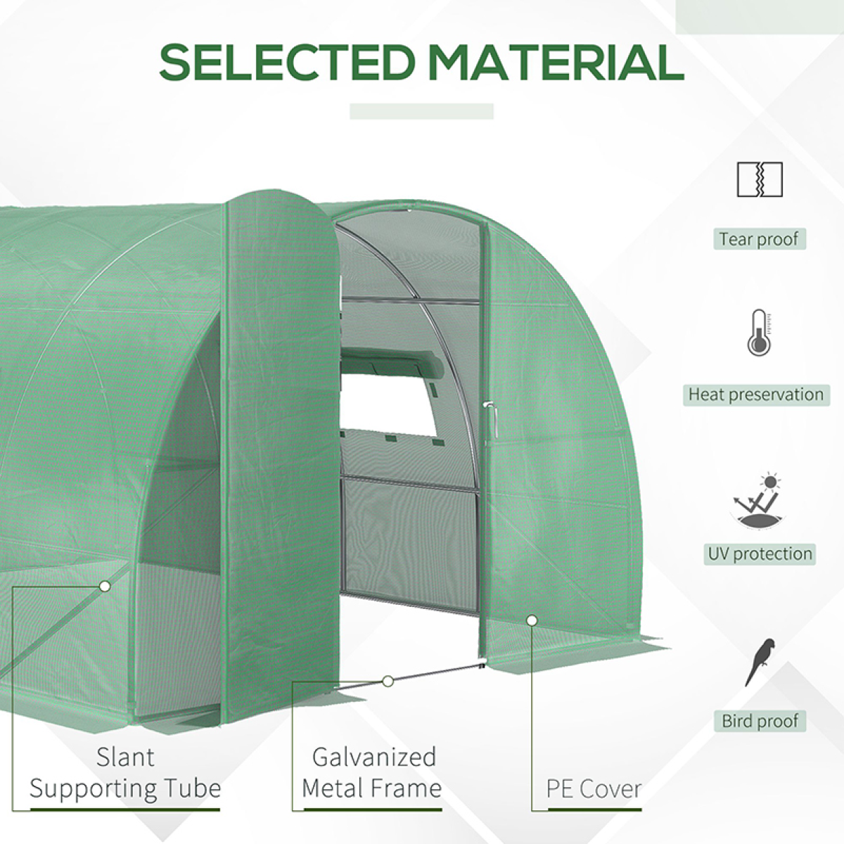 Outsunny 4 x 3m Walk-In Polytunnel Greenhouse with Galvanised Steel Frame & Door – Garden Growing