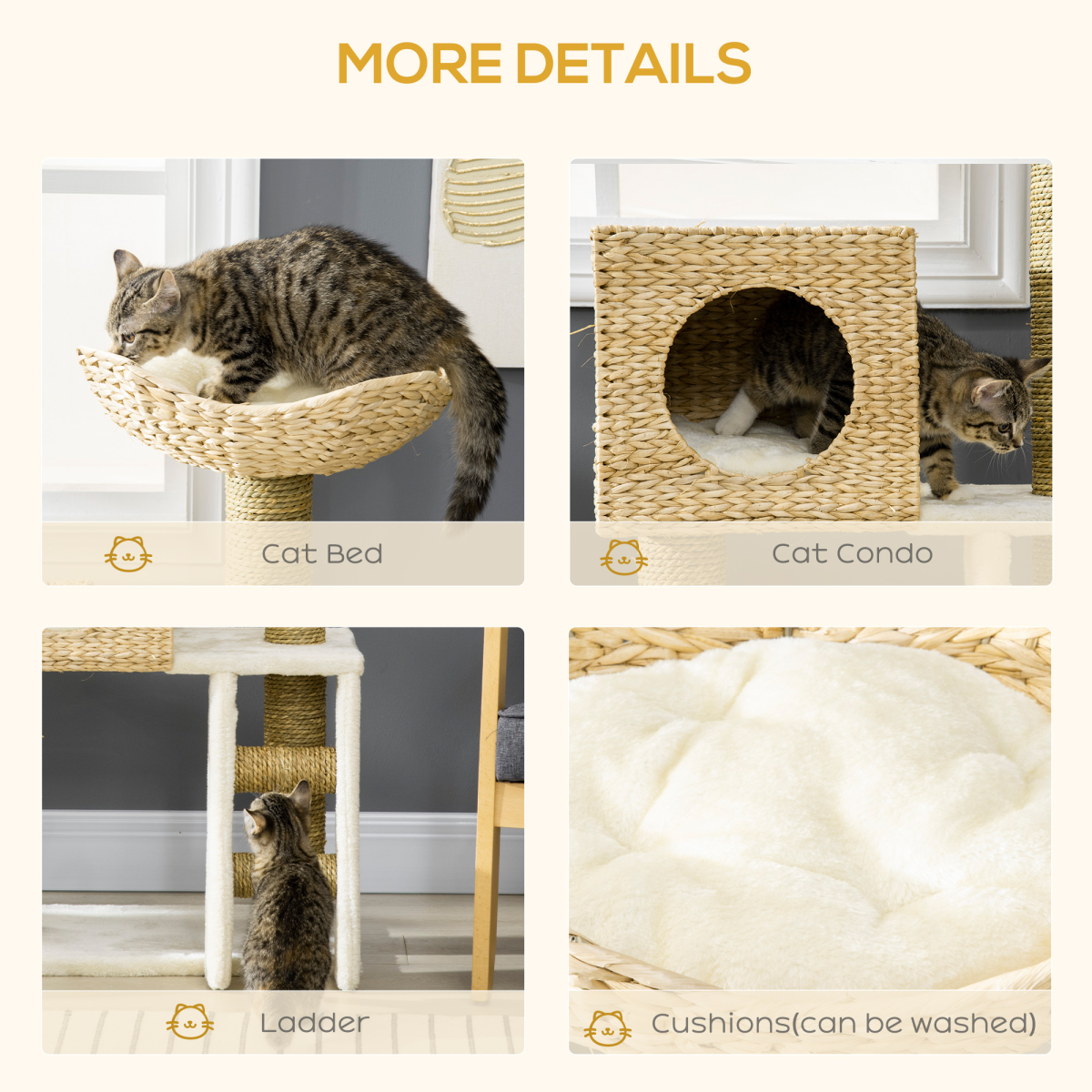 PAWHUT Cat Tree with House, Bed, Ladder and Scratching Posts – Plush Kitten Tower, 100.5cm