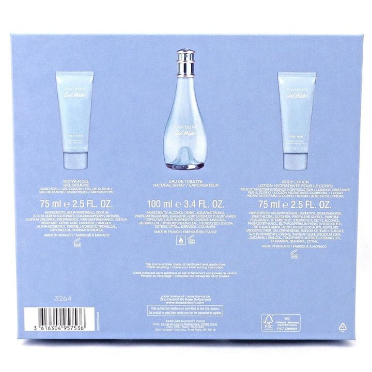 Davidoff Cool Water Gift Set for Men – Eau de Toilette 100ml, Shower Gel 75ml and Body Lotion 75ml