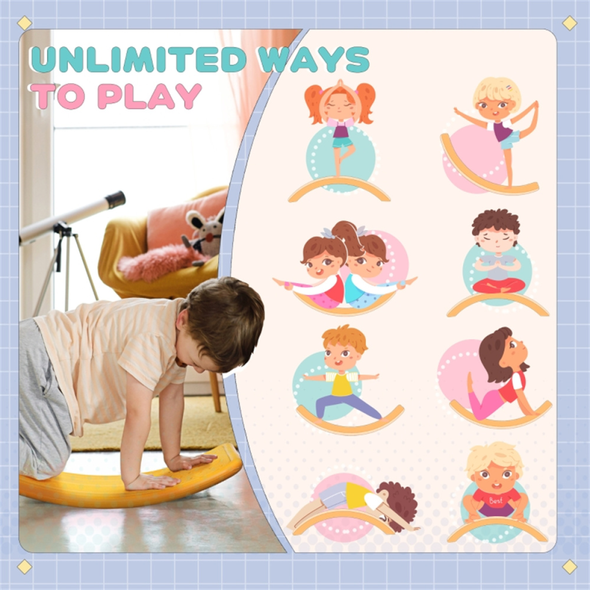 Kids Balance Board with Removable Anti-Slip Grips – Wobble Board for Posture, Core Strength & Coordination, Orange