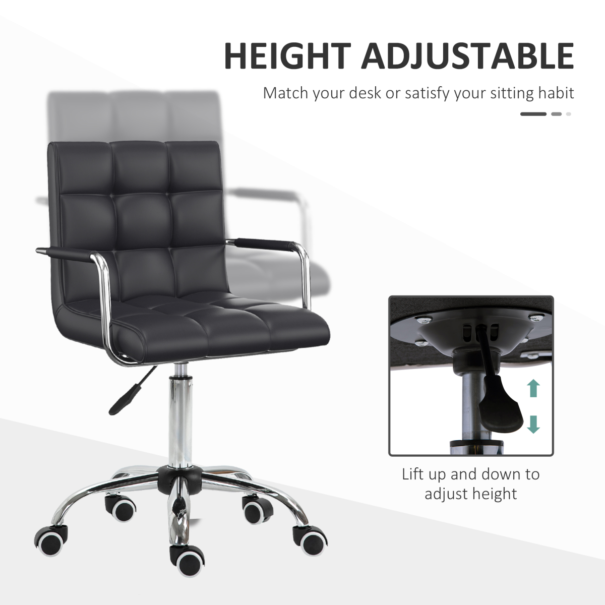 Vinsetto Mid Back PU Leather Home Office Chair with Armrests, Swivel Wheels and Adjustable Height, Black