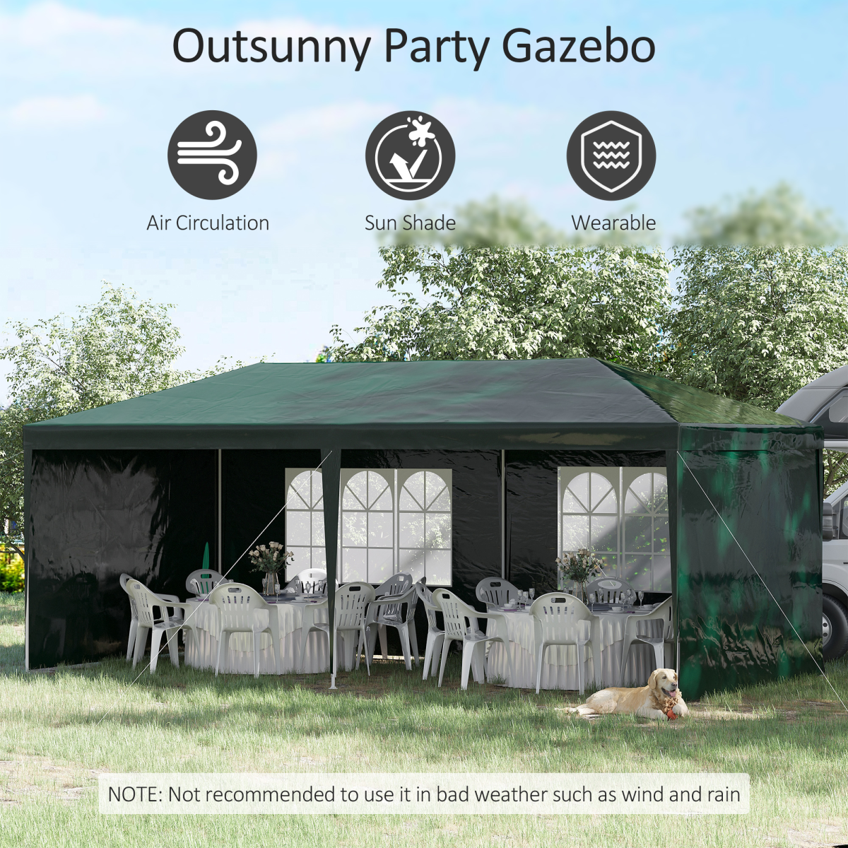 Outsunny 6m x 3m Garden Gazebo Marquee with 2 Windows & UV-Resistant Canopy – Party Tent, Green