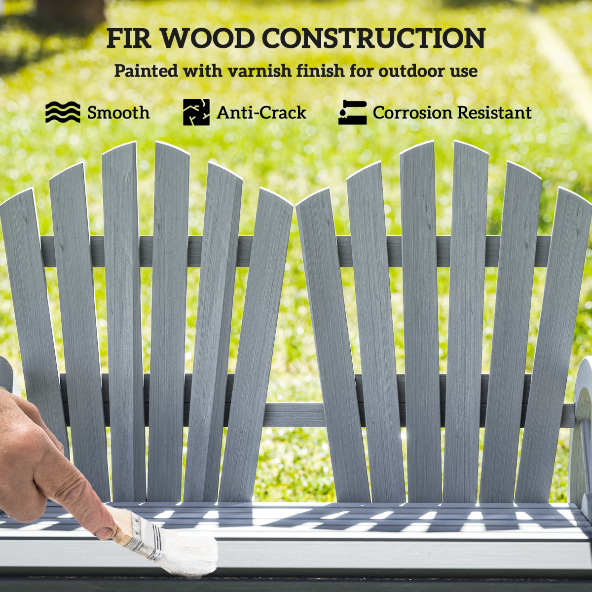 Outsunny Grey Fir Wood Outdoor Chair with Wheel-Shaped Armrest & Ergonomic Back Support – 250kg Capacity Garden Seating