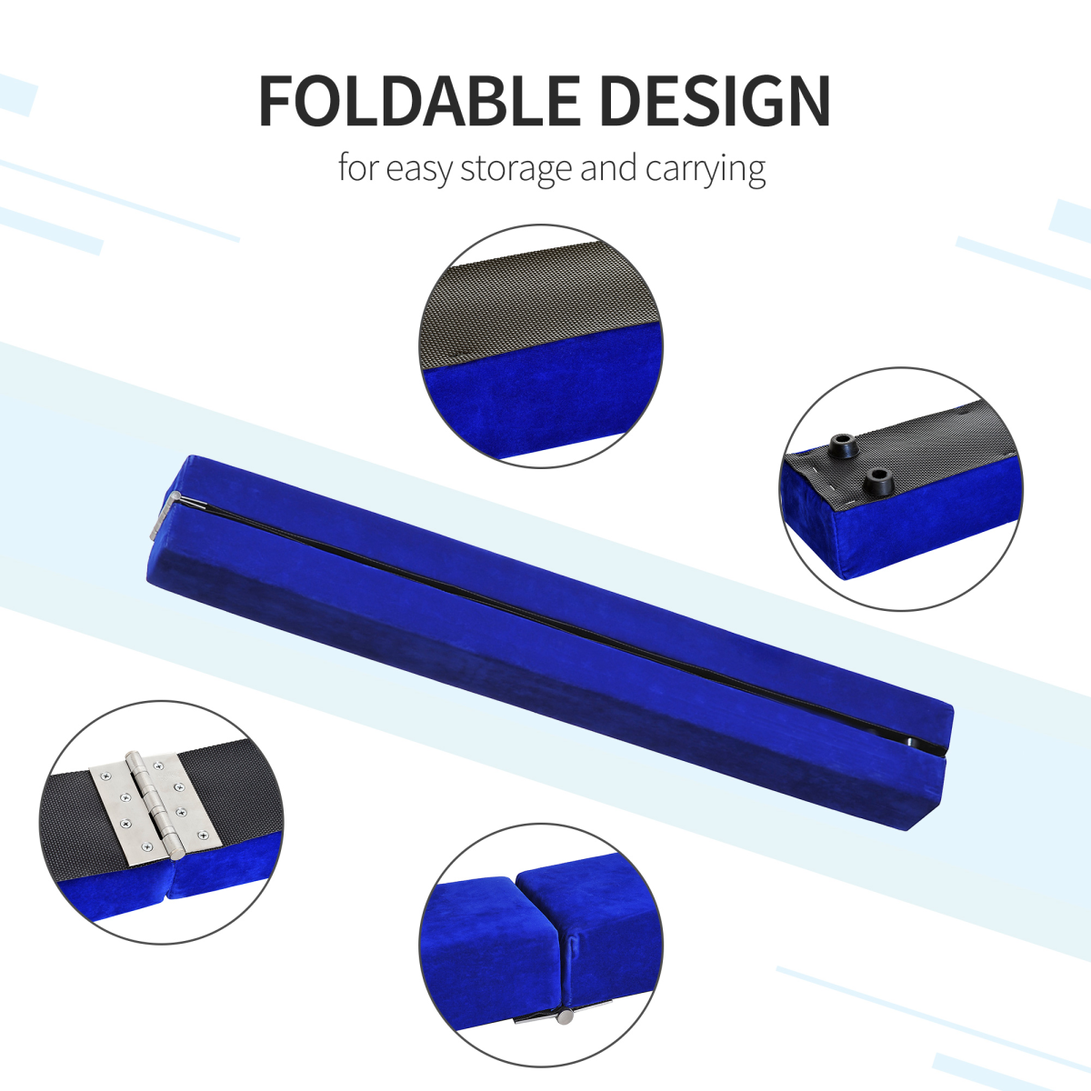 HOMCOM 2.1m Folding Balance Beam with Suede Cover & High-Density Foam – Home Gymnastics Training Beam, Blue