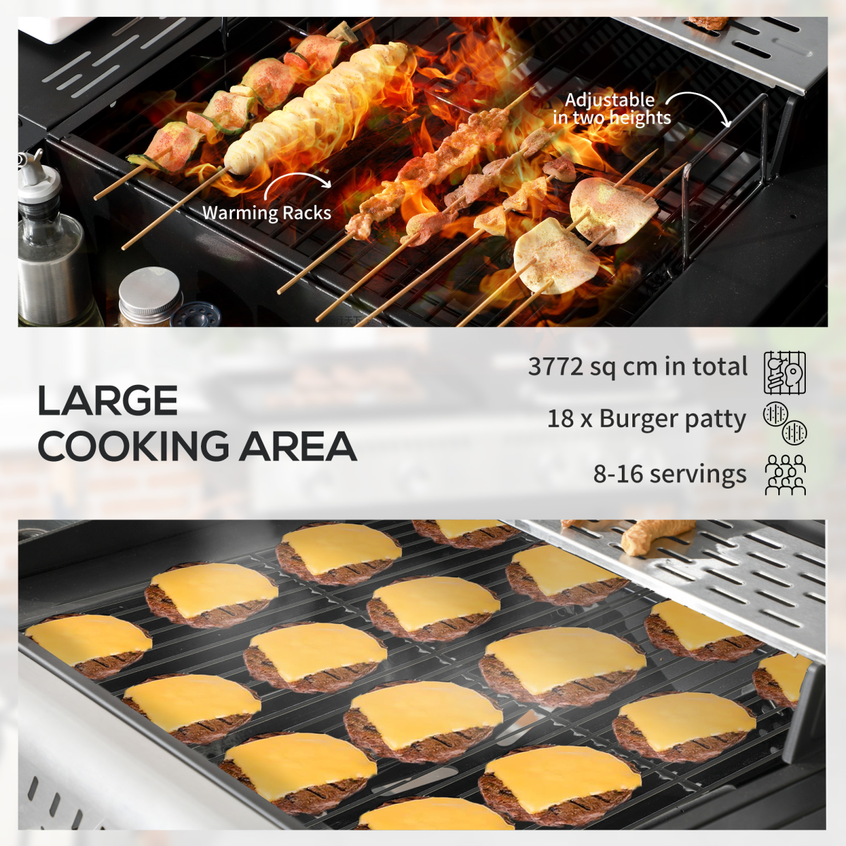 Outsunny Dual Fuel BBQ Grill with Wheels, Warming Racks and Thermometer – Gas and Charcoal Barbecue, Black