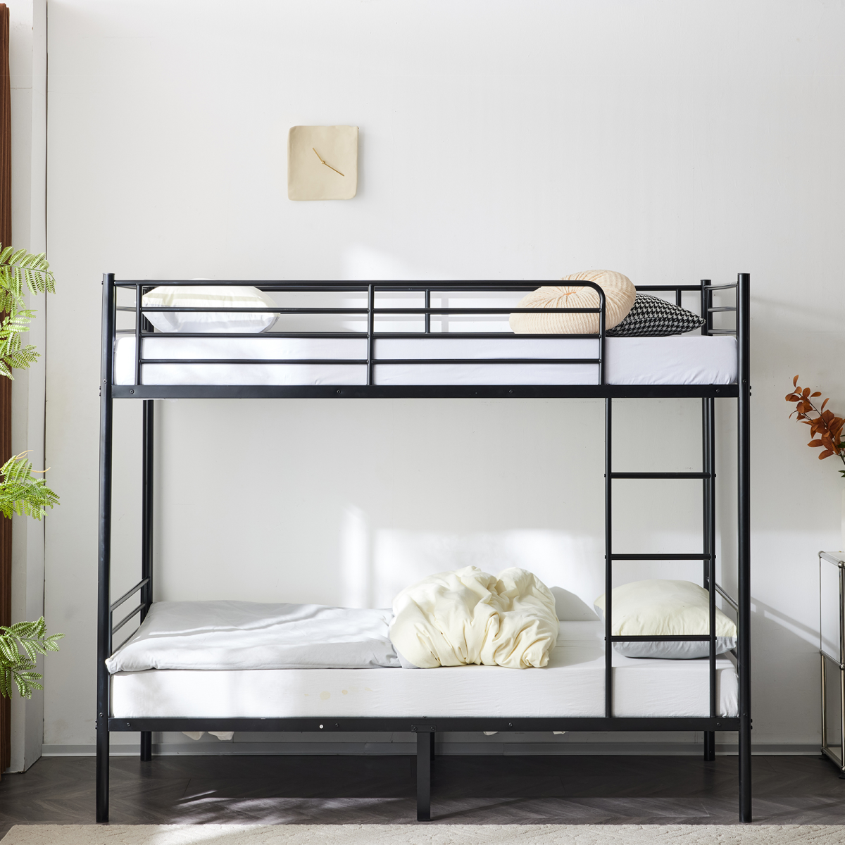 Heavy Duty Metal Single Bunk Bed with Ladder & Guard Rail – Space-Saving Frame, Black