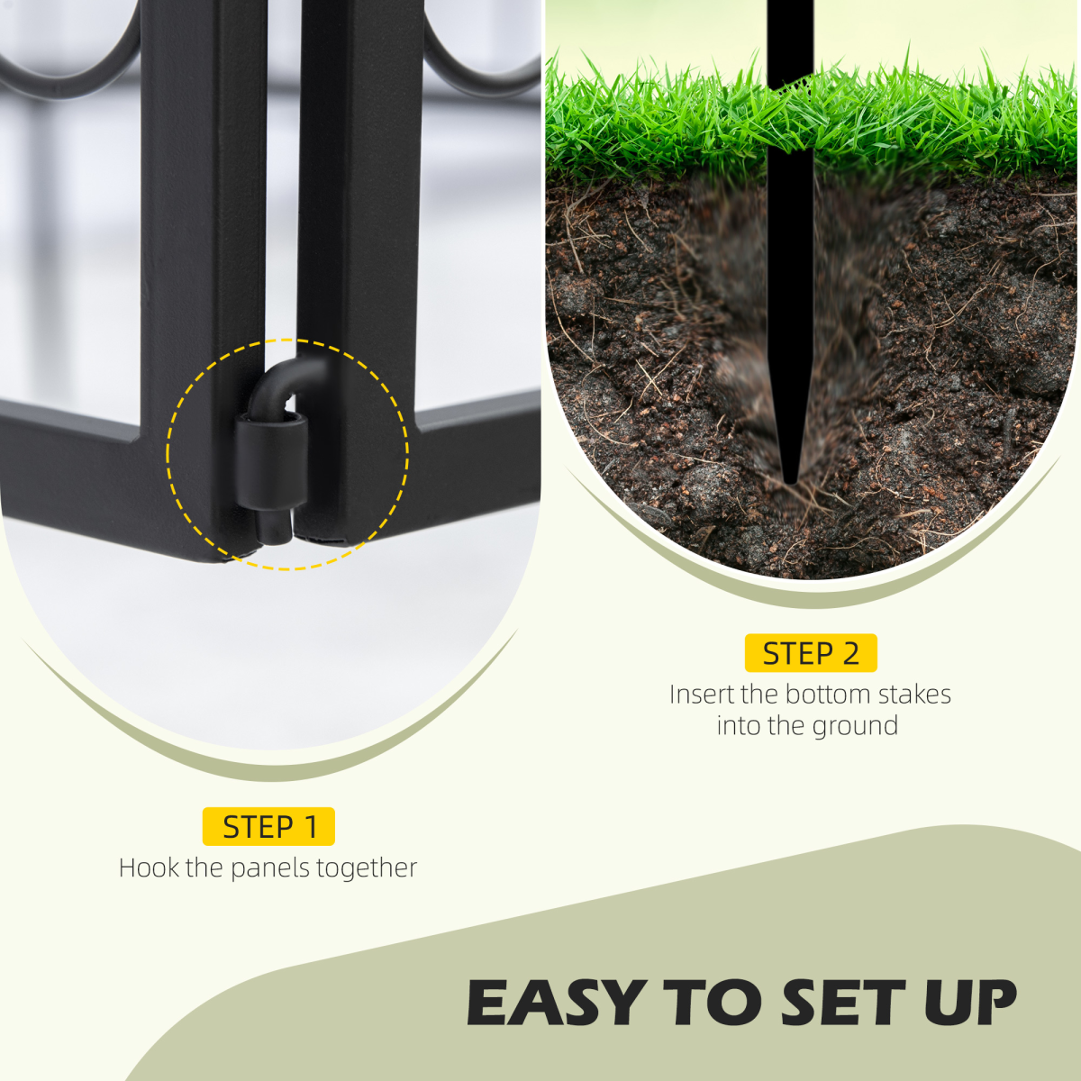 Outsunny 4-Piece Decorative Garden Fence Panels – Interlocking Metal Border Edging with Powder-Coated Finish