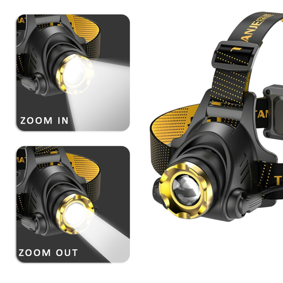 USB Rechargeable LED Headlamp with 3 Light Modes & Zoomable Beam – Camping Head Torch, Car Charger & Cable