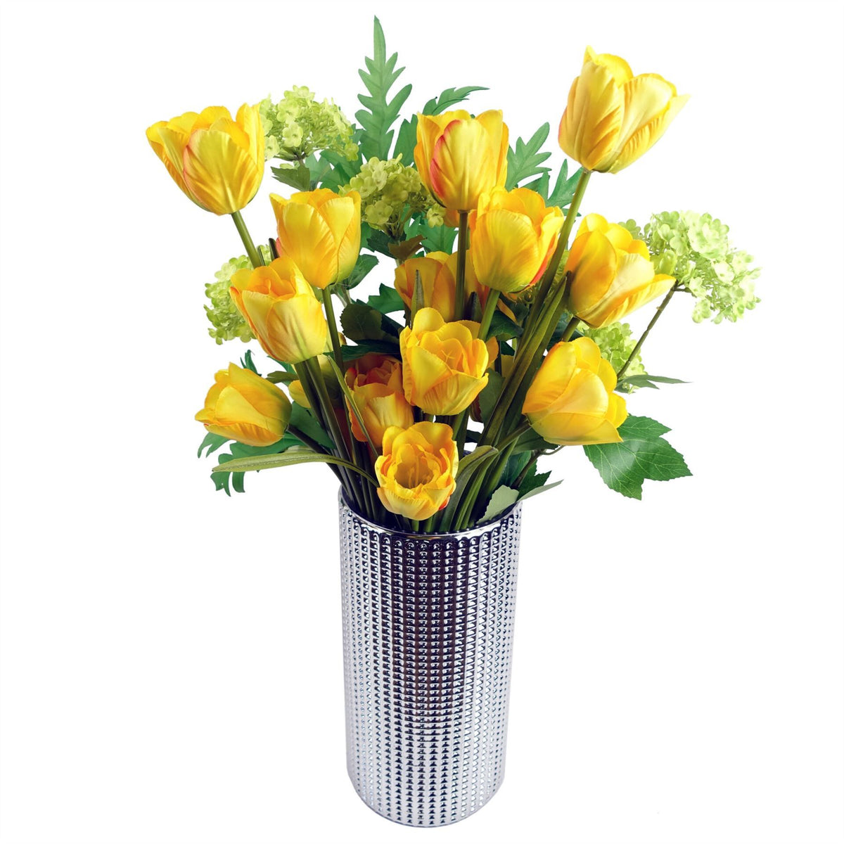 Artificial Yellow Tulip Stems, Pack of 6 – 80cm Fully Wired Silk Flowers, Three Blooms Each