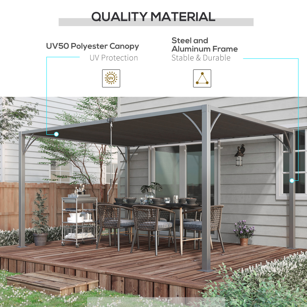 Outsunny 4 x 3m Metal Pergola with Retractable Louvred Roof – 135° Louvres, UV50+ Protection, Grey