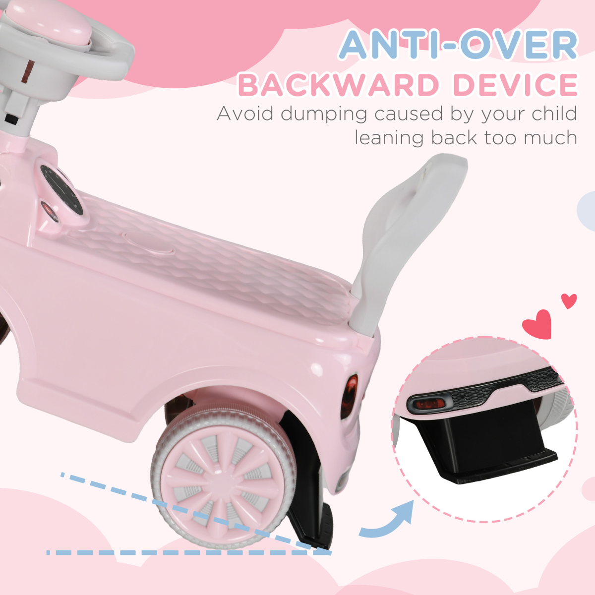 AIYAPLAY Foot-to-Floor Ride-On Car with Steering Wheel & Horn – Toddler First Ride-On, Pink