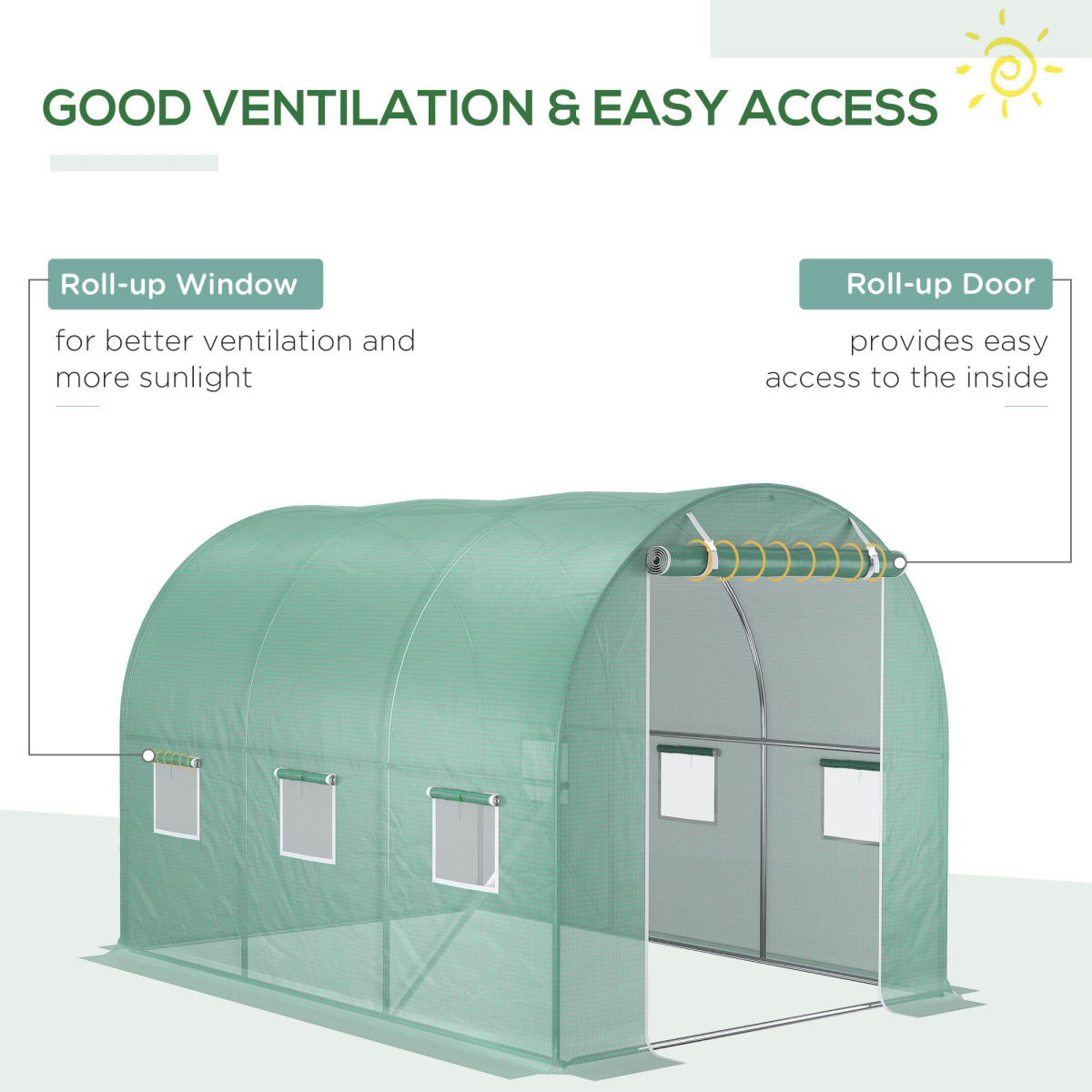 Outsunny 10 x 7ft Greenhouse Replacement Cover with Roll-Up Door & 6 Windows – Tunnel Greenhouse Cover