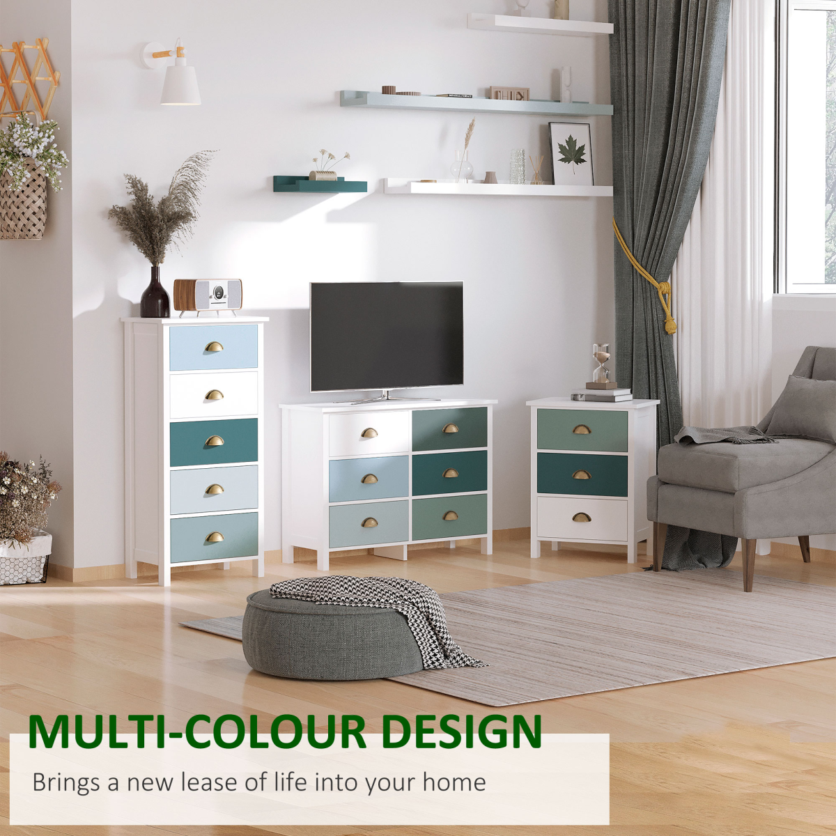 HOMCOM 5-Drawer Chest of Drawers with Bronze-Tone Metal Handles – Bedroom and Hallway Storage