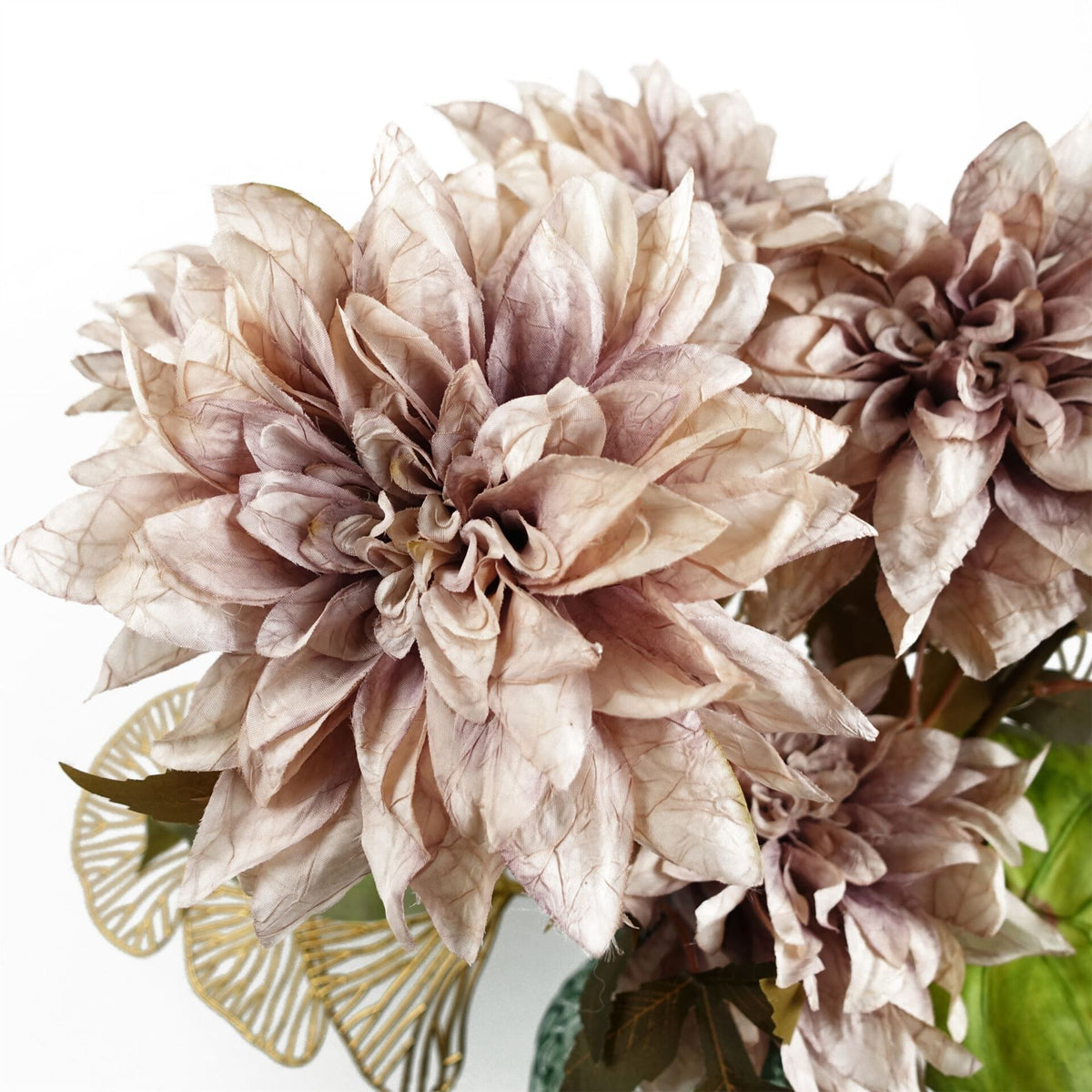 Leaf 55cm Artificial Dahlia Flower Stem with Silk Flowers and Wired Stem – Dusty Pink