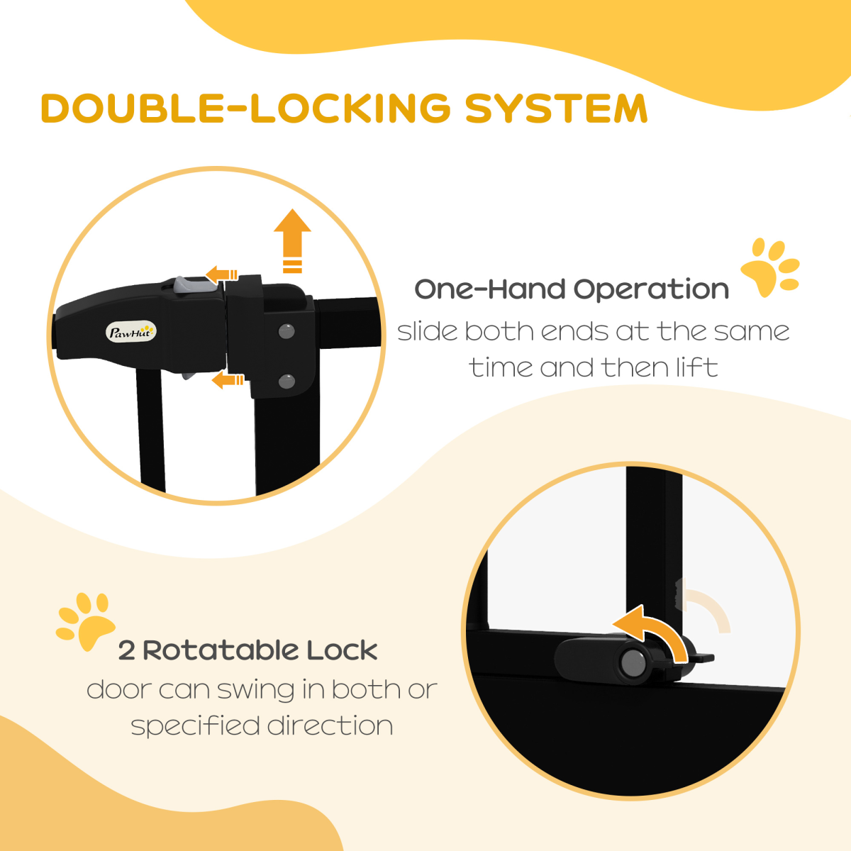 PawHut Adjustable Metal Pet Gate 74-80cm with Auto-Close Door and Double Lock – Safety Barrier, Black