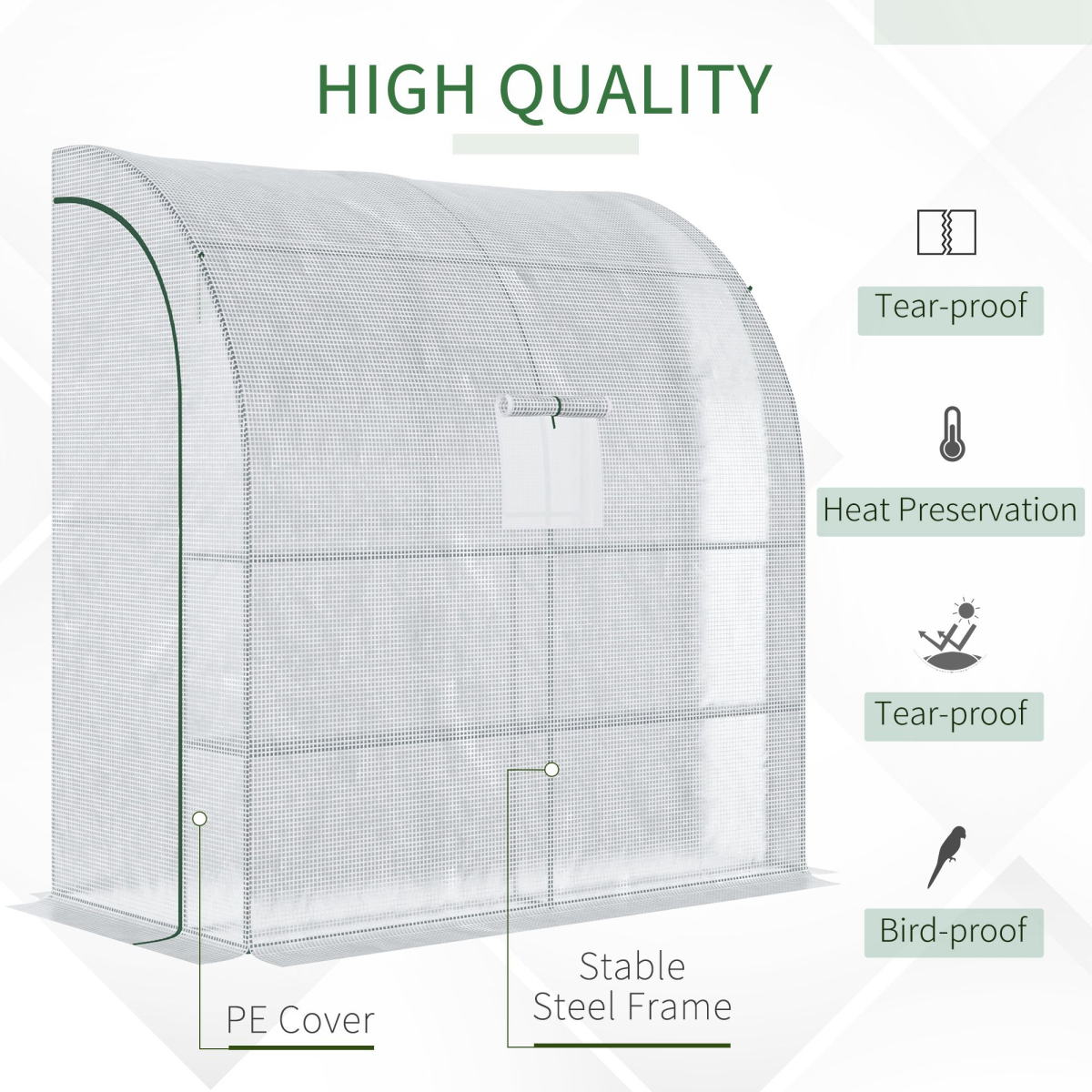 Outsunny Walk-In Lean-To Greenhouse with 4 Shelves, Windows & Doors – Steel Frame, PE Cover, White