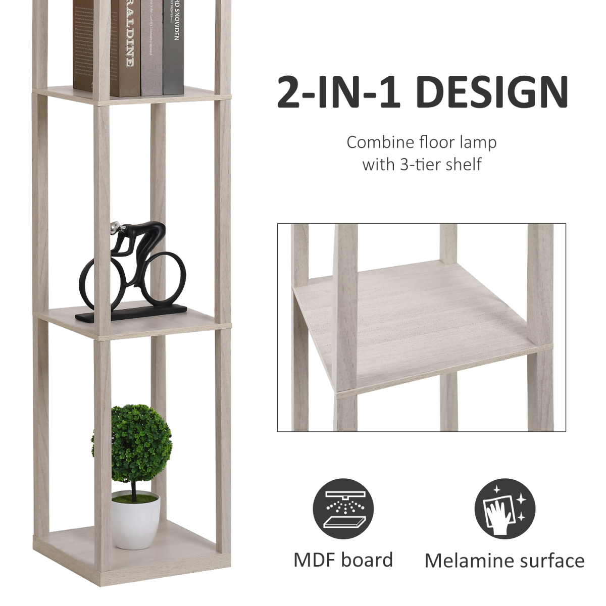 Storage Shelf Floor Lamp – White & Oak