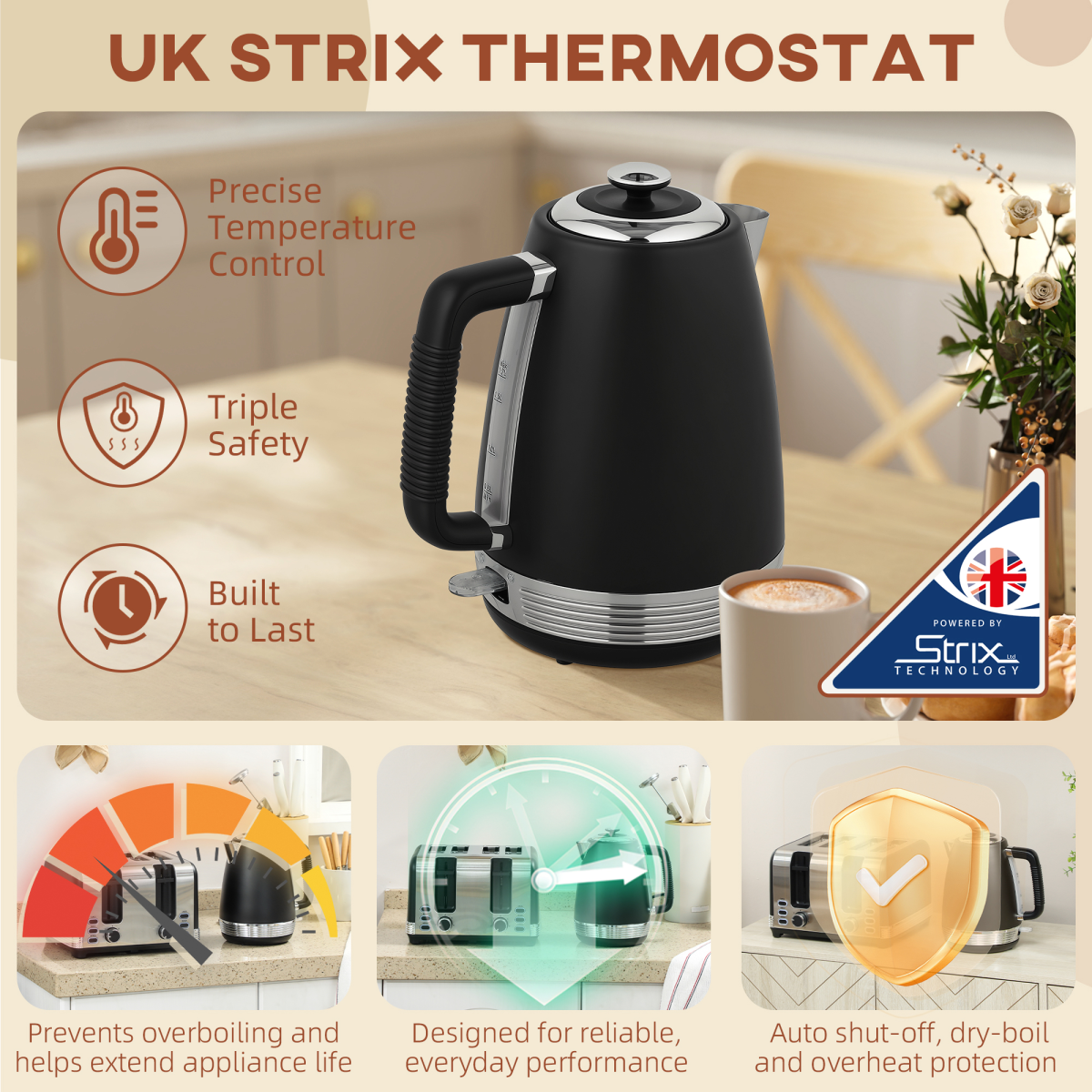 HOMCOM 1.7L 3000W Quick Boil Kettle & 4-Slice Toaster Set – Matching Breakfast Duo, Black
