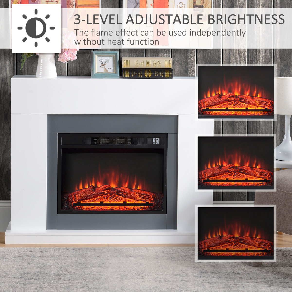 HOMCOM Freestanding Electric Fireplace Heater with LED Flame, Remote and Timer – Living Room Fireplace Suite