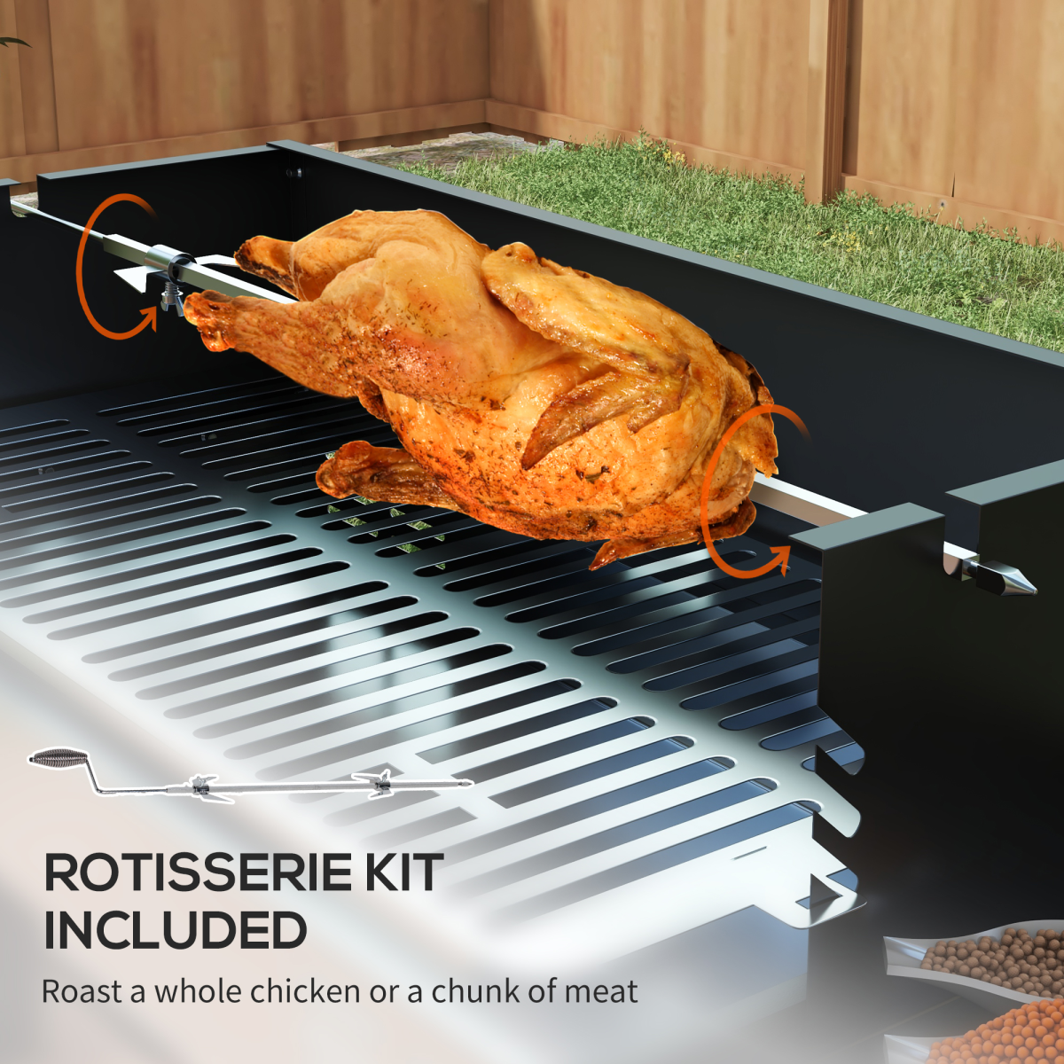 Outsunny Charcoal Rotisserie Spit Roaster with 3-Tier Grill Grate and Foldable Shelves – Stainless Steel BBQ