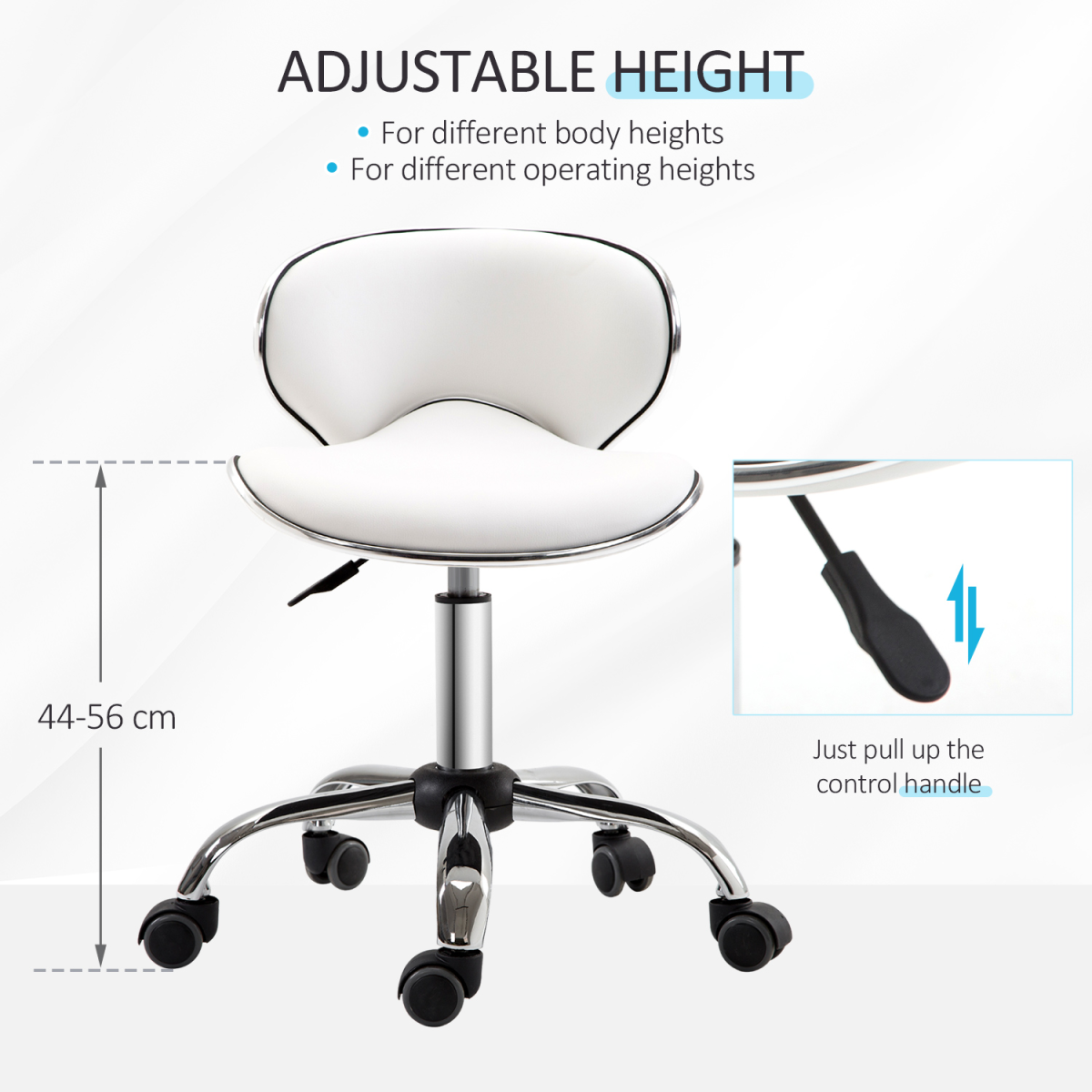 HOMCOM Rolling Salon Stool with Low Back, Saddle Seat & Height Adjustment – Beauty Technician Chair, White